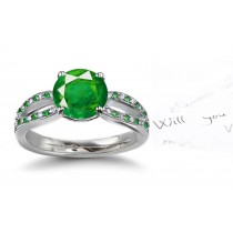 Most Brilliant Gems: Gemstone Split-Shank Fine Perus Emerald Stones & Genuine Diamond Ring in 14k White Gold & Platinum
