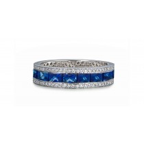 Shop Fine Quality Made To Order Round pave Prong Set Diamond & Square Blue Sapphire Eternity Style Wedding Bands