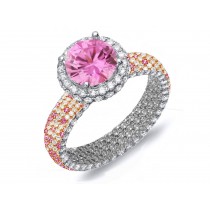 Made To Order Rings Featuring Delicate French Halo Pave Diamonds & Vivid Pink Sapphires