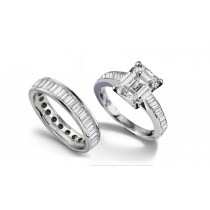 Exceptional Emerald Cut Diamond Engagement & Baguette Diamond Band