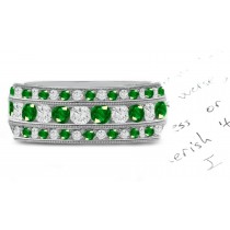 Metalwire Milgrain 3 Emerald & Diamond Rings