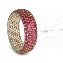 See Micropavee Deeply Saturated Ruby Band 6 mm Wide in 14k Yellow Gold