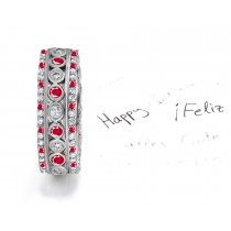 Bezel Set Diamond & Ruby Band Bordered By Bead Set Rubies & Diamonds