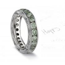 Green Diamond Engraved Wedding Bands