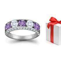 Purple Sapphire & White Diamond Five Stone Rings