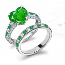 Forever Together: Heart Emerald Solitaire Ring & Gold Diamond Band