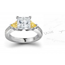 Trillion Yellow Sapphire 3 Stone Engagement Ring with Emerald-Cut Diamonds in 14k White Gold (5x3 mm, 3x3 mm)