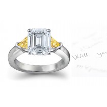 Trillion Yellow Sapphire Engagement Ring with Emerald-Cut Diamonds in 14k White Gold