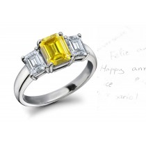 Emerald-Cut Yellow Sapphire with Emerald-Cut Diamonds in Platinum & 14k Gold Ring