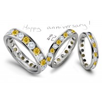 Round Diamonds & Lively Yellow Sapphire Eternity Wedding Anniversary Rings