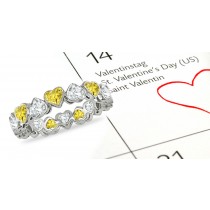 Yellow Sapphire Hearts & Diamond Hearts Stylish Unique Eternity Rings