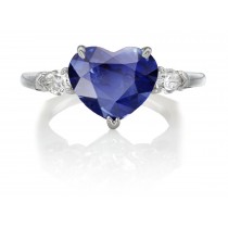 Premium Quality Unique Pear Shaped Diamonds & Blue Sapphire Heart Three Stone Rings
