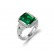 Precision Set Delicate French Micro Pave Halo Rings With Emerald & Diamonds