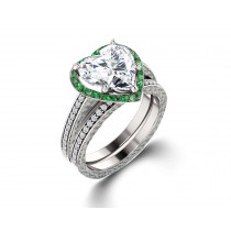 Made To Order Delicate Micro Pave Halo Vivid Green Emerald & Diamond Engagement Rings