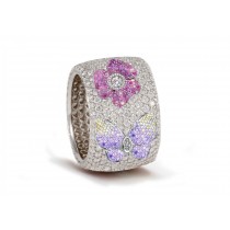 High Quality French pavee Multi-Colored Sapphire & Brilliant-Cut Round Diamond Butterfly & Flower Eternity Rings & Bands