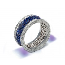 Delicate Women's Eternity Rings Featuring Blue Sapphires & Diamonds in Precision Micro pave Settings