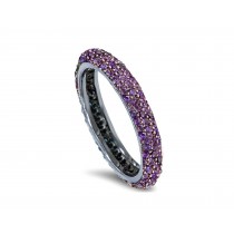 Delicate Women's Eternity Rings Featuring Vivid Purple Sapphires & Diamonds in Halo Precision Micro pave Settings