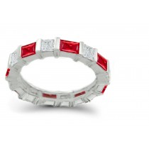 Princess Cut Diamond Baguette Ruby Wedding Band in 14k Gold