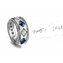 Everlasting: Textured Platinum Notched Square Sapphire Diamond Band