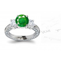 Popular For Hunfreds of Years: A 3 Stone Round Diamond & Round Emerald Halo Ring with Diamond Divine Gods Halo
