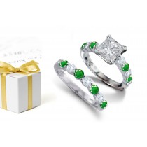 Among Important Additions to Stock: A Princess Cut Diamond in Center & Emerald Ring & Circular Line of Emerald, Diamond Wedding Anniversary Jewelry