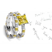 Yellow Sapphire & Diamond Engagement & Wedding Ring 
