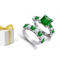 Men's Seal Rings: This stunning ring features A Square Emerald Center and Princess Cut Diamonds, Gold & Emeralds on sides & Diamond, Emerald Gold Wedding Band