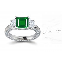 "Special Halo Design" 3 Stone Square Emerald & Round Diamond Halo Ring Embody Grace