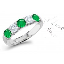 For People In Love: 6 Stone Round Emerald & Diamond Anniversary Ring in Platinum