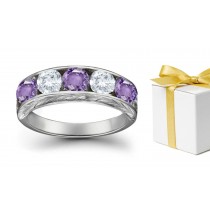 Purple Sapphire & White Diamond Five Stone Rings