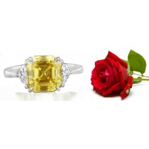 Emerald-Cut Yellow Sapphire with Emerald-Cut Diamonds in 14k White Gold Sapphire (7x5 mm, 4x2 mm)