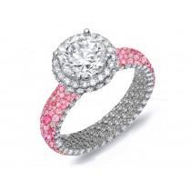 Made To Order Rings Featuring Delicate French Halo Pave Diamonds & Vivid Pink Sapphires