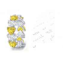 Yellow Sapphire Hearts & Diamond Hearts Stylish Unique Eternity Rings