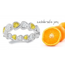 Yellow Sapphire Hearts & Diamond Hearts Stylish Unique Eternity Rings