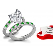 A Choice Collection: Solitaire Heart Diamond & Emerald Ring with Gold Diamond Band Men's Size 6