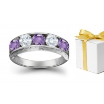 Purple Sapphire & White Diamond Five Stone Rings