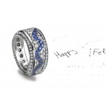 Micropavéd Blue Sapphire & Diamond Special Design Flowing Wave Band