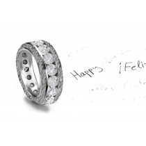 Most Dignified Jewels: View v. tr. Gold Diamond Wedding Band Decorated Sides with Embossed Leaves and Flowers 5 mm