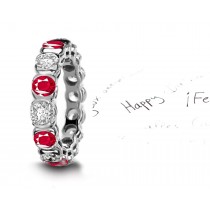 Half Round Bar Set Ruby and Diamond Band in 14k White, Yellow Gold & Fine Platinum Ring Size 6