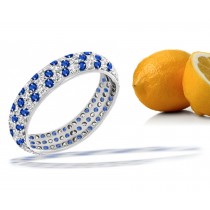 Delicate Micropavee Blue Sapphire & Diamond Eternity Band in Platinum