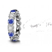 Half Circle Bar Set Sapphire & Diamond Eterity Band in Platinum & Gold