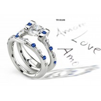 Blue Sapphire Engagement & Wedding Tension Set Rings