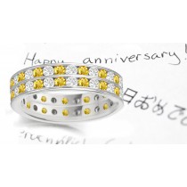 Yellow Sapphire & Diamond Double Row Eternity Rings