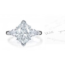 Three Stone Navette Cut & Pears Diamond Engagement Ring in Platinum & Gold
