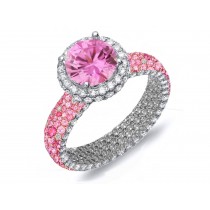 Made To Order Rings Featuring Delicate French Halo Pave Diamonds & Vivid Pink Sapphires