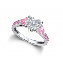 Heart Diamond & Pink Sapphire Three Stone Engagement Ring With Side Accents