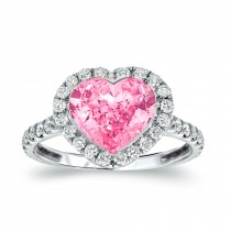 Made to Order Just For You Delicate Micro Pave Halo Diamonds & Heart Pink Sapphire Ring