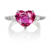 Premium Quality Unique Pear Shaped Diamonds & Pink Sapphire Heart Three Stone Rings