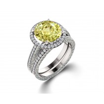 Delicate Micro Pave Halo Vivid Yellow Sapphires & Brilliant-Cut Round Diamonds Designer Engagement Rings