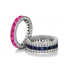 Made to Order Great Selection of Channel Set Princess Cut Round Diamonds Ruby & Blue Sapphire Eternity Rings & Bands